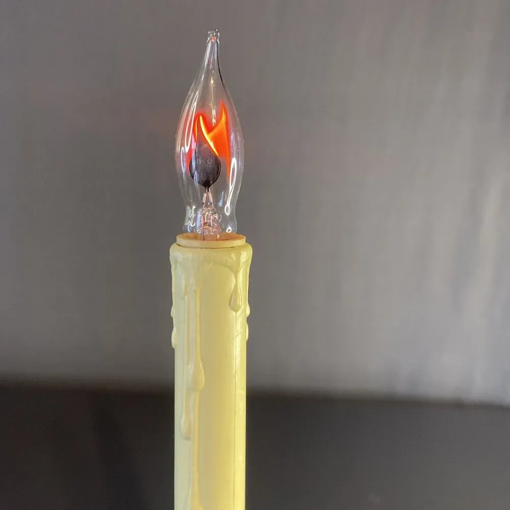 Vintage Christmas Window Candle Wax Drip ORNATE HOLLY BASE Electric Corded